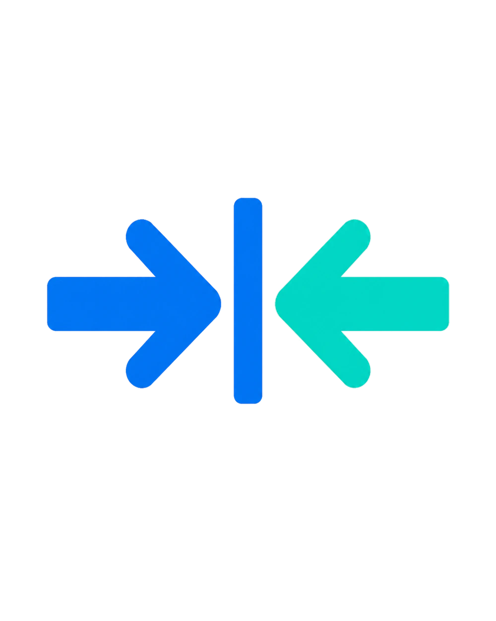 Blue and teal opposing arrows meeting at a controlled boundary