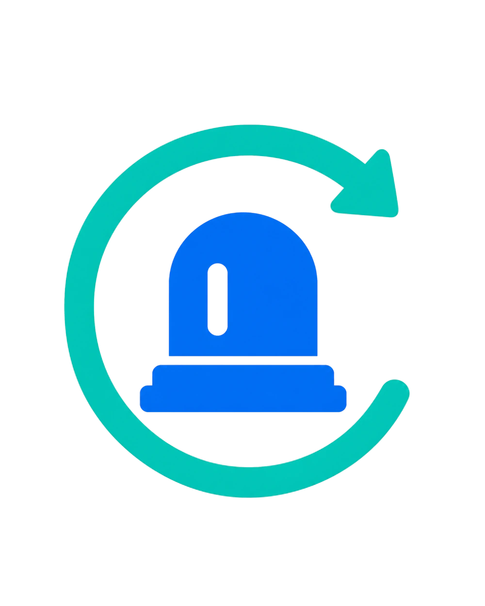 An alarm beacon encircled by a repeat arrow for alert-response drills