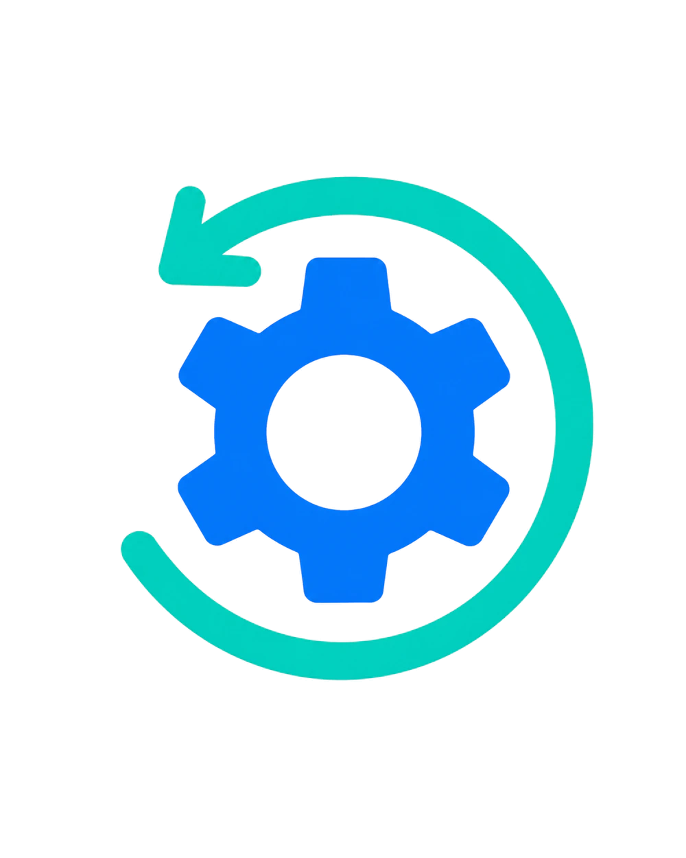 A gear and circular arrows representing a continuous maintenance loop